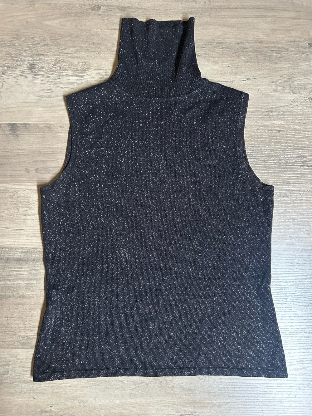 Kate Hill Black Sleeveless Sparkle Turtleneck Tank